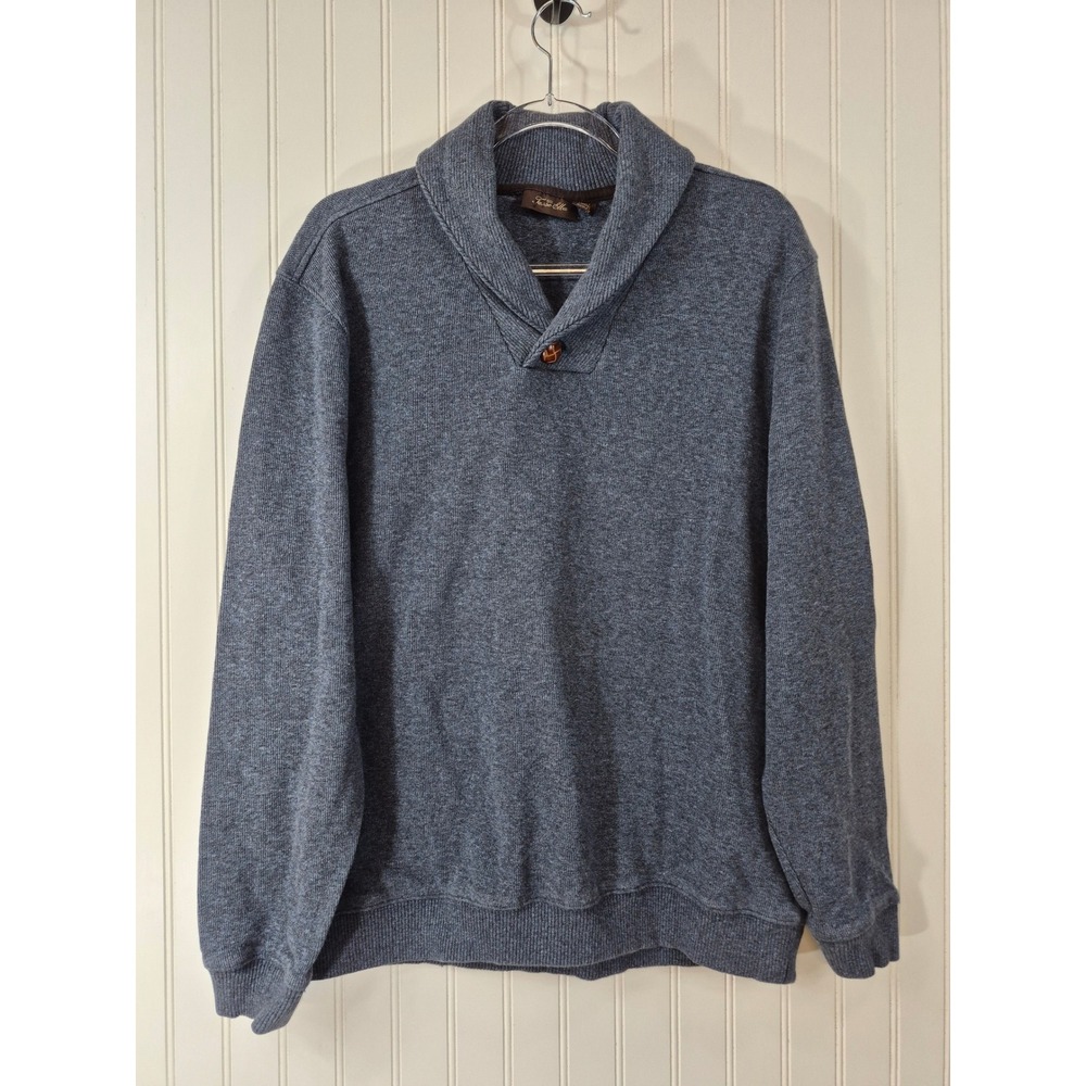 Tasso Elba Mens XL Blue Heather Cotton Shawl Collar Button Pullover Sweater